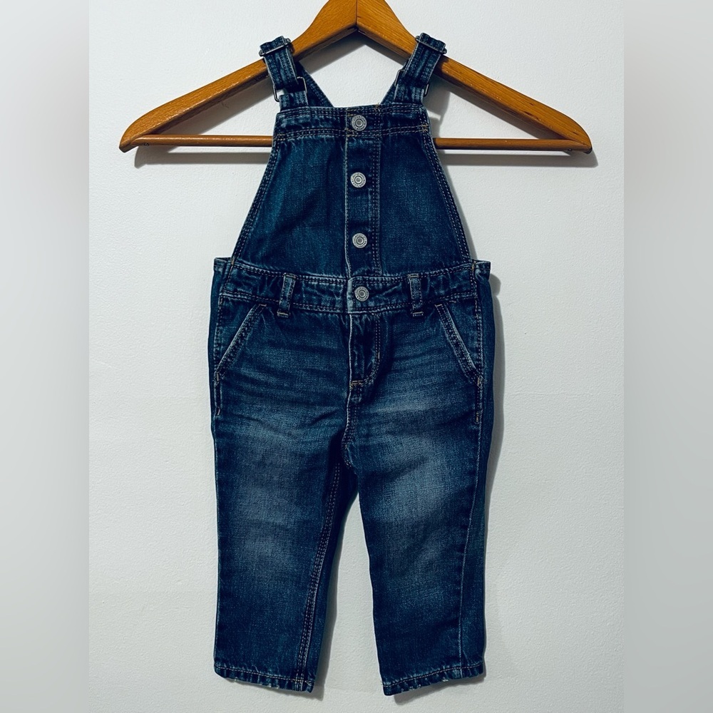 BABY GAP Infant 12-18mo Jean Overalls Blue Denim Unisex Cotton Snap Front Zipper